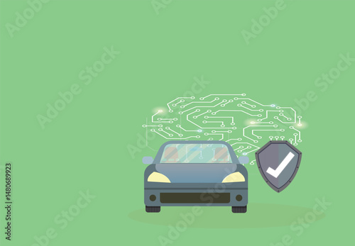 Autonomous Car with Artificial Intelligence System – Flat Design Concept
