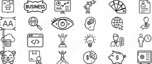 business icons sat of developing, Marketing, Leadership, and Finance