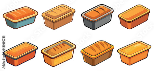 set of different types of Loaf pan with loaf on white background set of vector icons for web design, set of vector icons