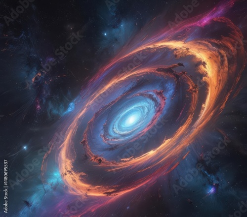 Swirling nebulae in vibrant hues, cosmic dust trails , psychedelic,  swirling
