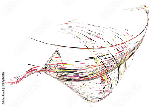 Strokes and splashes in different directions of multi-colored paint on a white background. Multi-colored dust particles and debris, paint splashes, strokes are carried away by the wind