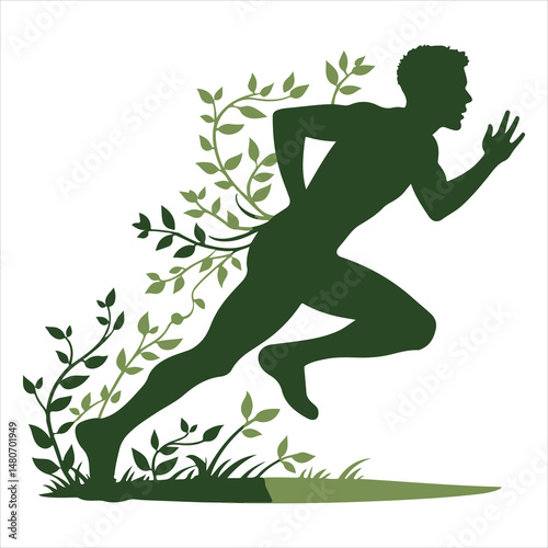 A man sprinting in the grass in silhouette