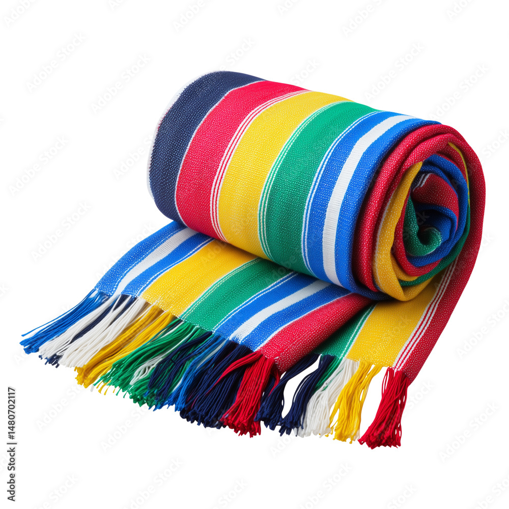 Traditional Thai sabai shawl with colorful stripes isolated on white