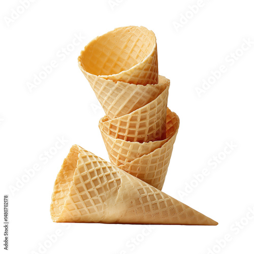 Obraz na płótnie Stack of waffle ice cream cones isolated on white w salonie