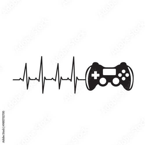 Gamer Heartbeat with Controller Illustration, Funny Gaming Lifestyle Design - VECTOR
