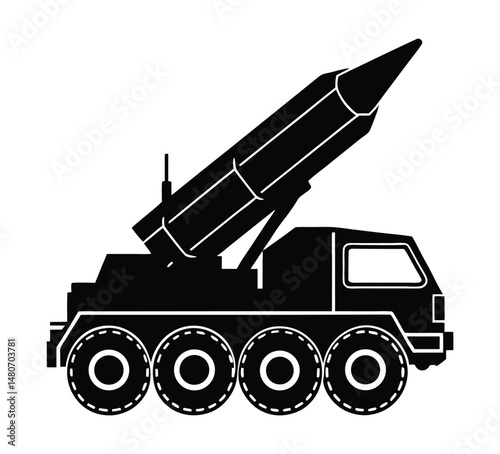 Missile truck silhouette,Silhouette of military truck with missile weapon system.