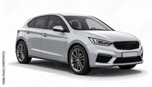 Blank Light Grey Hatchback 3/4 Front Mockup