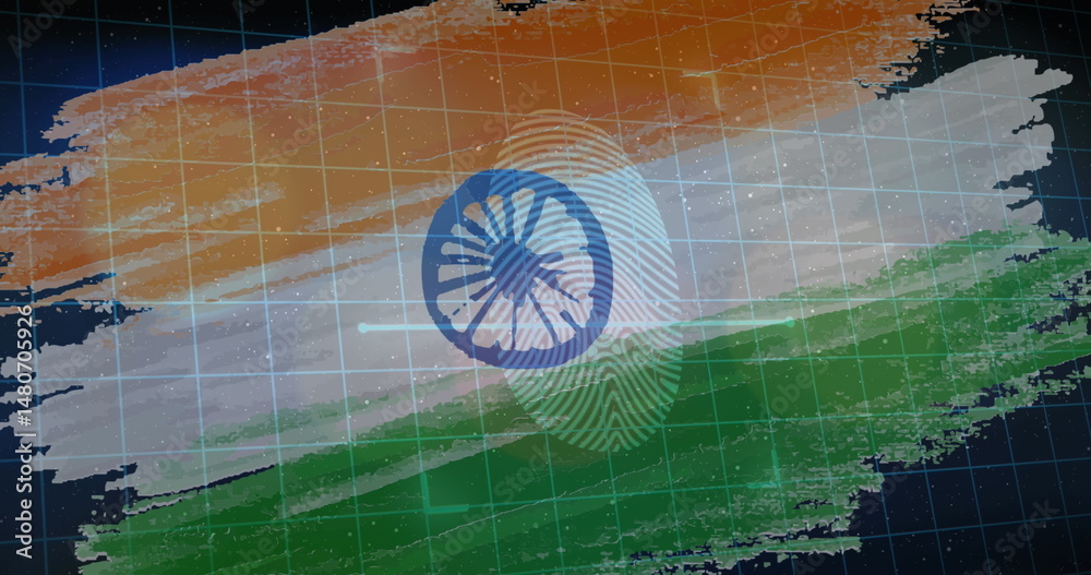 Obraz premium Image of fingerprint over india flag