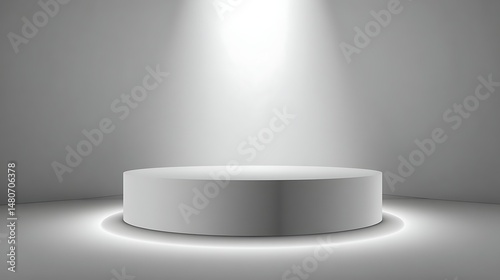 Abstract gray background with soft gradient white light and a central podium, ideal for product displays, mockups, and elegant presentations. .