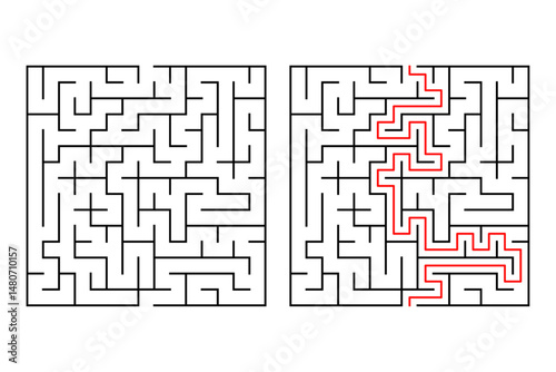 Square maze, a simple logic game with labyrinths with Included Solution
