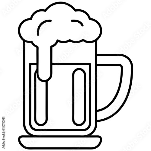 Vector beer glass illustration with froth, black outline, perfect for breweries, pubs, and beverage advertising
