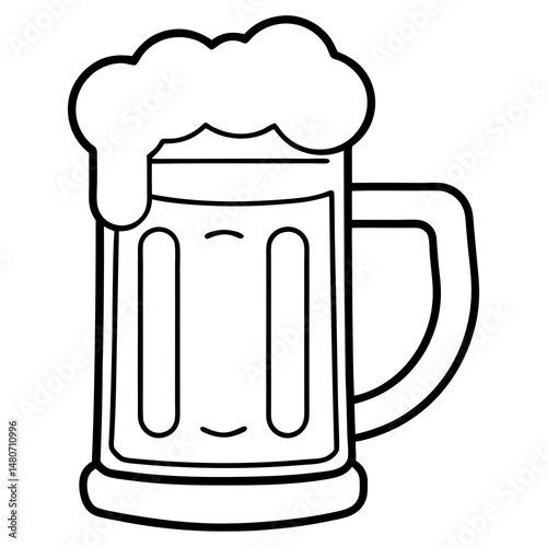 Vector beer mug illustration with frothy top, black outline, perfect for parties, breweries, and beverage-related projects