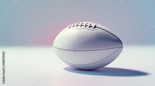 American football white color, gradient background that transitions from soft pink to light blue use for Sports Equipment Branding, Blog, Marketing, Mockup, Poster or Banner