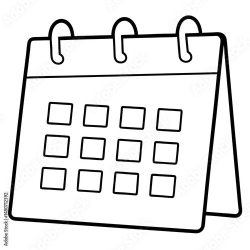 Vector calendar illustration, black outline, perfect for planning, scheduling, and graphic design projects