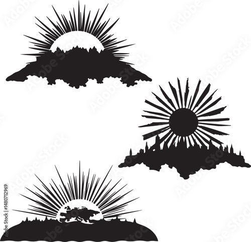 Silhouette Rising Sun Over the European continent