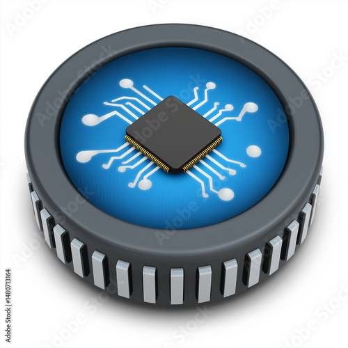 Embedded system hardware integration smart device. Microcontroller automation. 3D clip art. Integrated hardware shell for smart control in embedded systems.