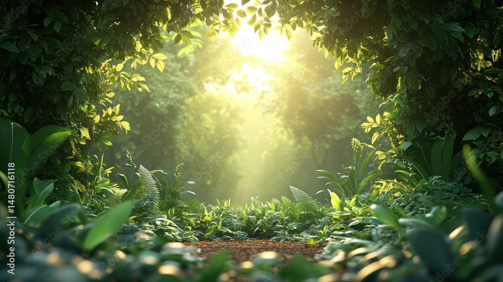 Obraz premium Lush Jungle Path Sunlight