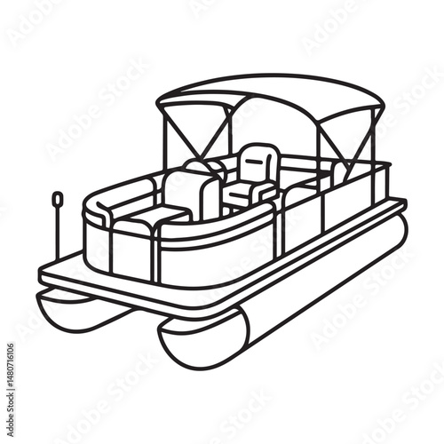 Pontoon Boat Line Drawing Simple Watercraft Outline Art & Illustration