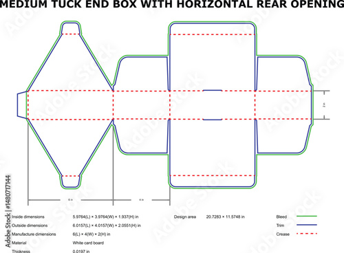 Medium Tuck End Box Design Horizontal Rear Opening DieCut Template