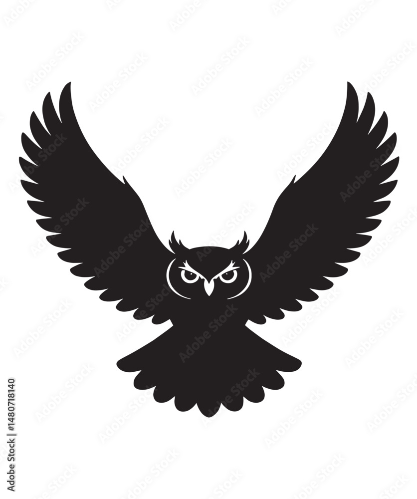 Obraz premium Flying Owl Silhouette Logo – Majestic Bird Vector Illustration.