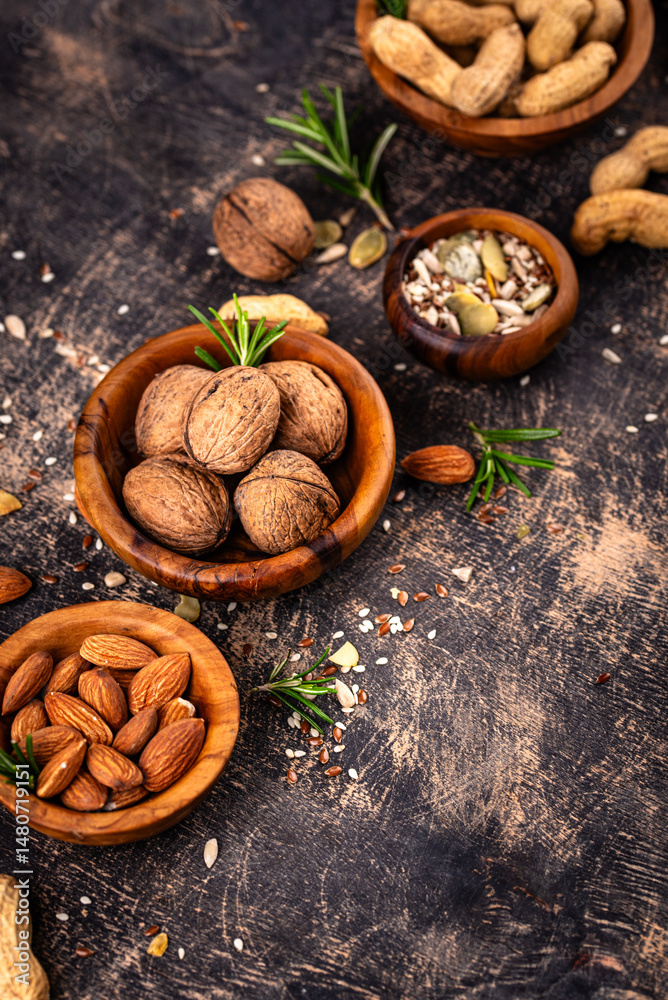 Fototapeta premium Assortment of different nuts and seeds