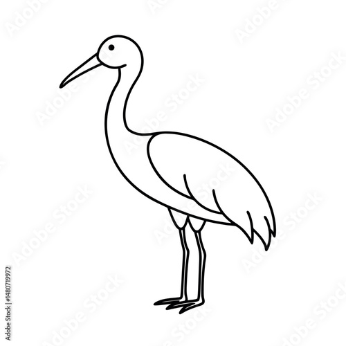 Minimalist Saddle Billed Stork Line Art Vector Drawing