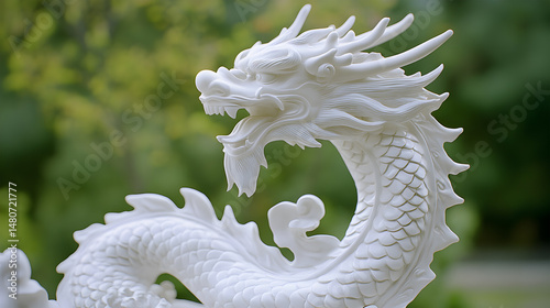 White Dragon Sculpture Close-Up – Detailed Mythical Creature Statue