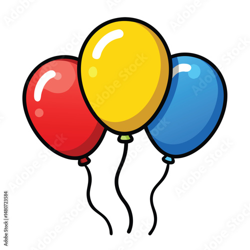 A bunch of festive balloons in red, yellow, and blue float upward nicely