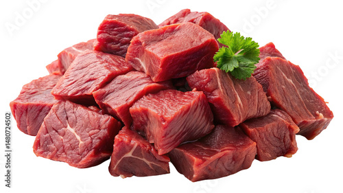 Fresh raw beef cubes for stew diced beef chuck roast cubes beef stew meat beef tips raw meat on transparent background