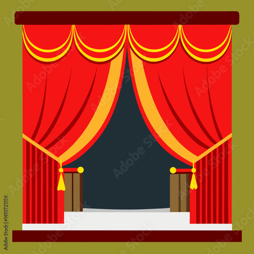 stage with red curtains Vector icon illustration silhouette Graphics design image white background
