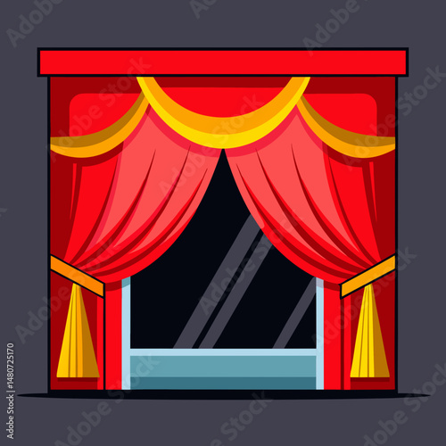 stage with red curtains Vector icon illustration silhouette Graphics design image white background
