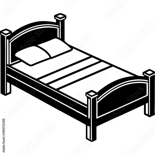 bed in hotel room Vector icon illustration silhouette Graphics design image white background