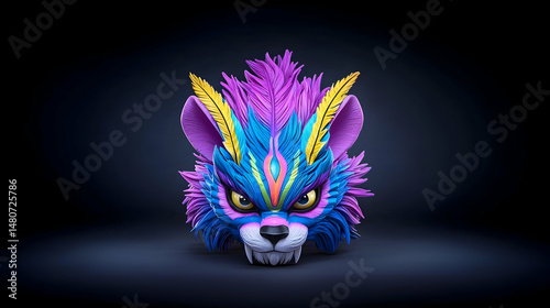 Pixel Art Fantasy Creature Mask: Purple Blue and Yellow Tones
