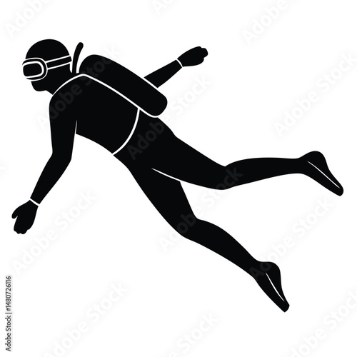 Scuba Diver Silhouette Deep Sea Swimming and Underwater Adventure Illustration Art