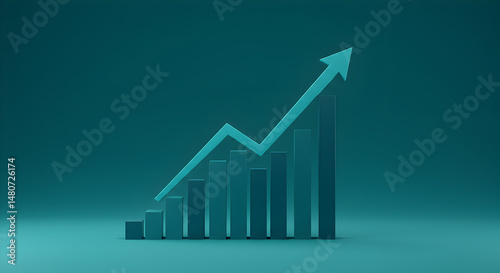 Upward Trend Growth Graph Shows Business Success Financial Investment Progress Development Chart Teal Background