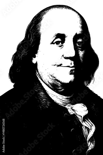 Minimalist Line Scan SVG of Benjamin Franklin – Horizontal Strip Portrait for Tech-Inspired, Retro, and Founding Father Projects