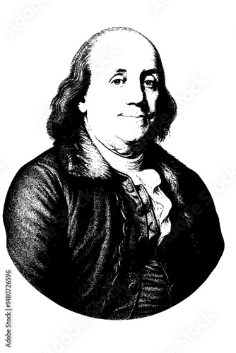 Scanline Benjamin Franklin SVG – Retro Line Portrait of American Founding Father for Educational and Patriotic Print Projects