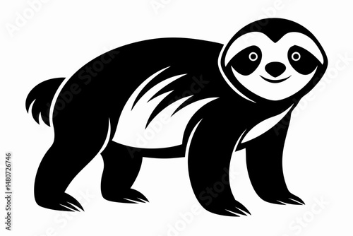 sloth silhouette line art vector illustration with a white background