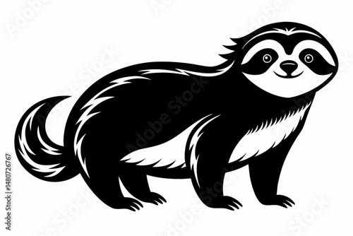 sloth silhouette line art vector illustration with a white background