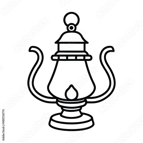 earthen lamp traditional line art vector