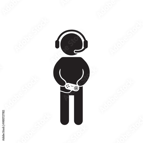 Gamer Holding Classic Controller Illustration, Simple Gaming Figure - VECTOR
