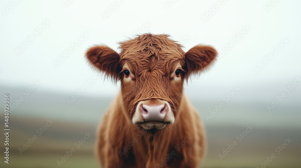 Curious Brown Cow Looking at Camera in Soft Focus Background Curious Brown Cow Looking at Camera in Soft Focus Background