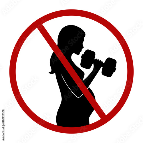Weight lifting prohibited for pregnant woman. Pictogram