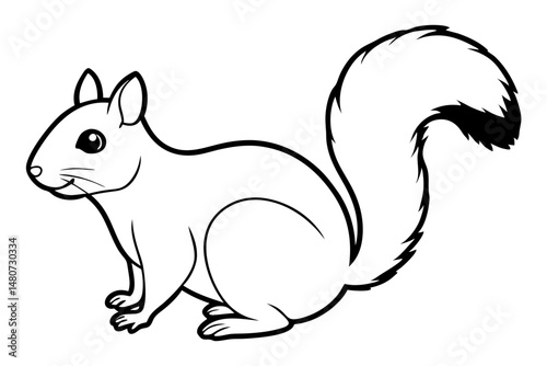 squirrel silhouette line art vector illustration with a white background