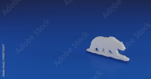 Isolated realistic white wild bear symbol with shadow. Located on the right side of the scene. 3d illustration on transparent background