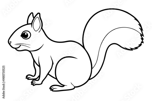 squirrel silhouette line art vector illustration with a white background
