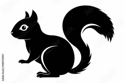 squirrel silhouette line art vector illustration with a white background