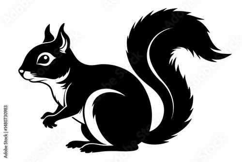 squirrel silhouette line art vector illustration with a white background