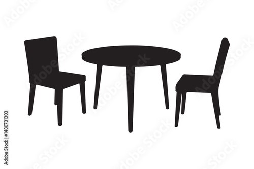 Dining Table and Chairs Silhouette Modern Furniture Vector Illustration