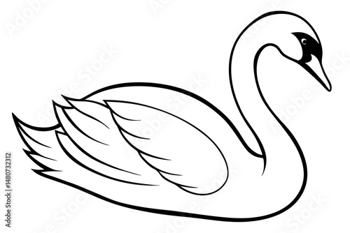 swan silhouette line art vector illustration with a white background